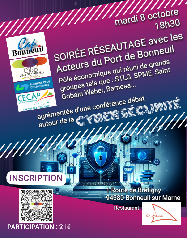 Soirée Réseautage au Port de Bonneuil avec conférence-débat sur la cyber sécurité